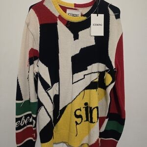 ICEBERG Multicolor Graphic Crewneck Sweater - Yellow, Red, Black, Green, Cream